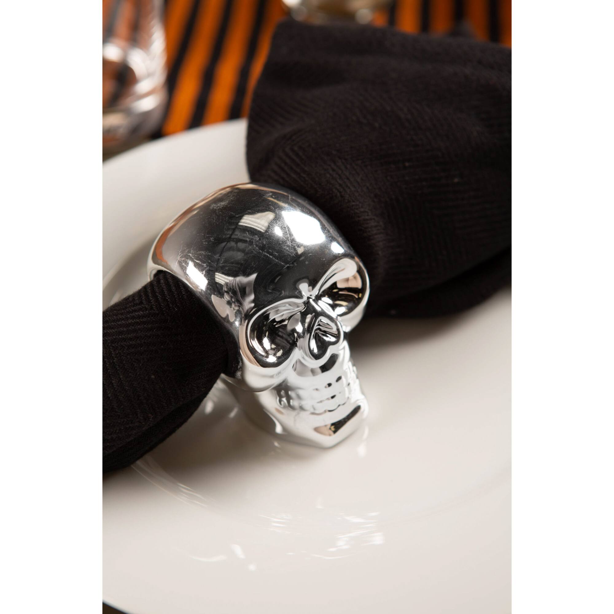 DII® Silver Skull Napkin Ring Set, 6ct.